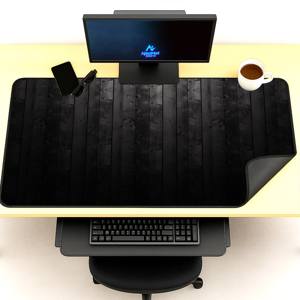 Desk Setup Black And Wood - Riesiges Mauspad 2000 x 1000 Holz,