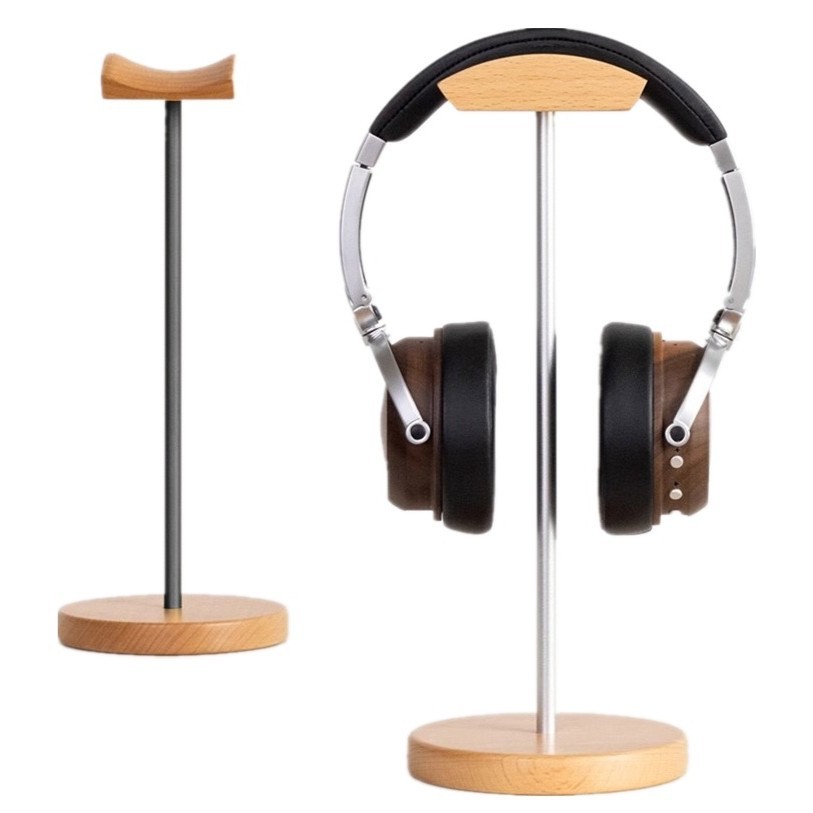 Desk Setup Wood - Kopfhörerständer aus schwarzem Walnussholz und Aluminium,