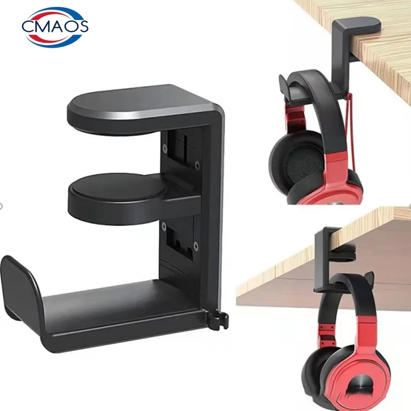 Desk Setup Desk - Kabelloser Tischclip-Kopfhörerhalter, 360 Grad drehbarer Kopfhörer-Aufhänger,