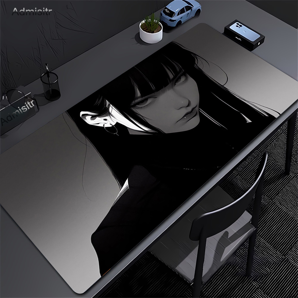 Desk Setup Pink - Schwarz Anime Dark Girl Tisch Matte