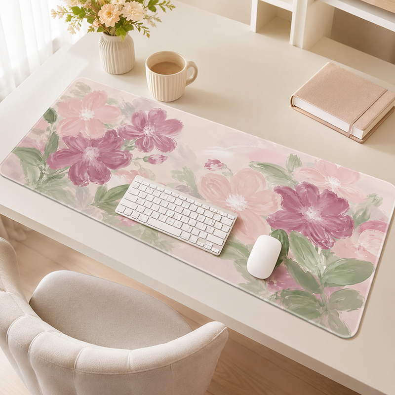 Desk Setup Pink - Pink Sakura Aquarell-Mauspad, Gaming XL HD,