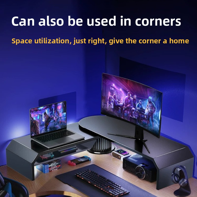 Desk Setup With Laptop And Monitor - Gaming-Dual-Monitor-Ständer, Büro-Bildschirmhalterung, verstellbarer, drehbarer Desktop-Organizer für
