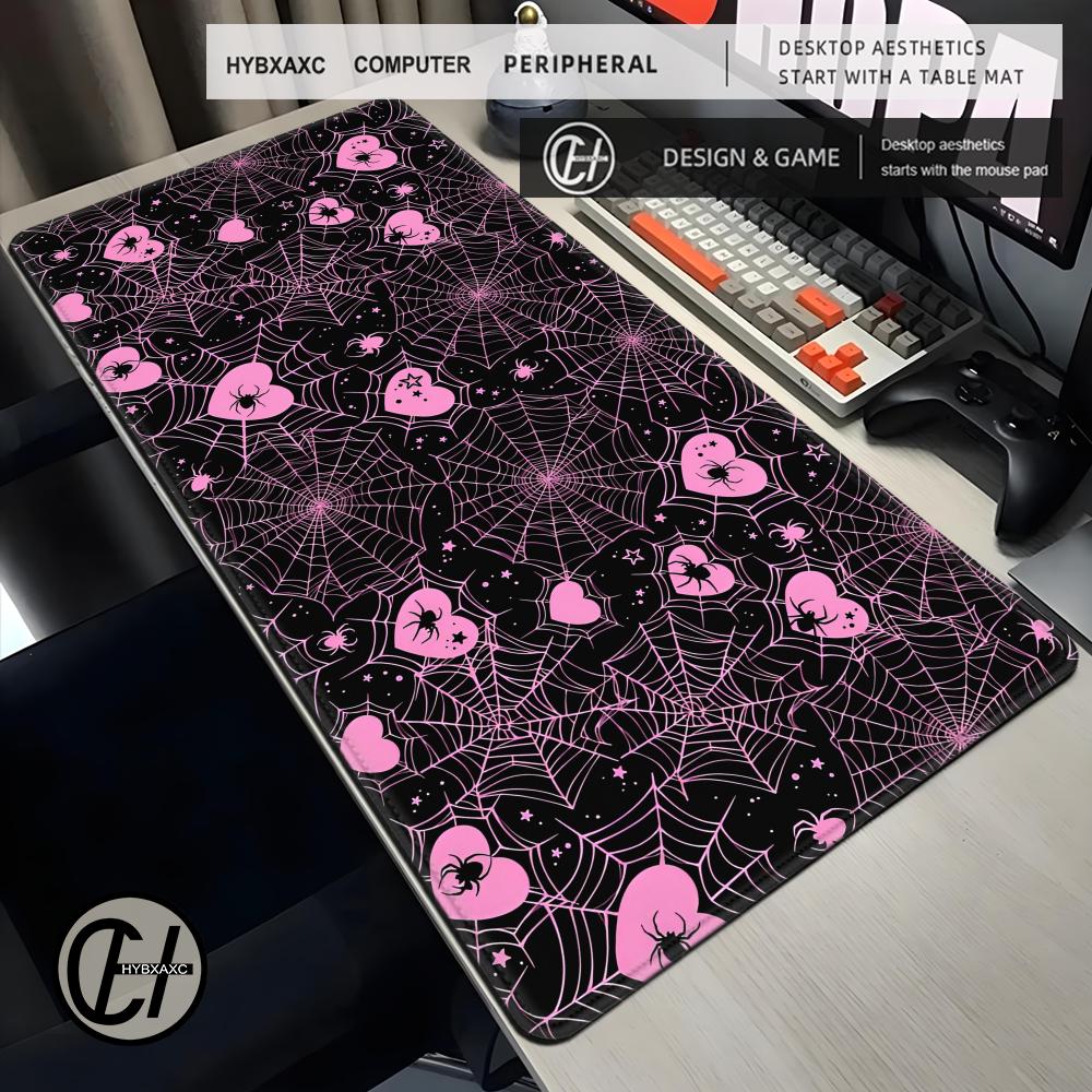 Desk Setup Pink - 90x40 Weiße oder Rosa Spinnennetz-Herzen Schreibtischunterlage