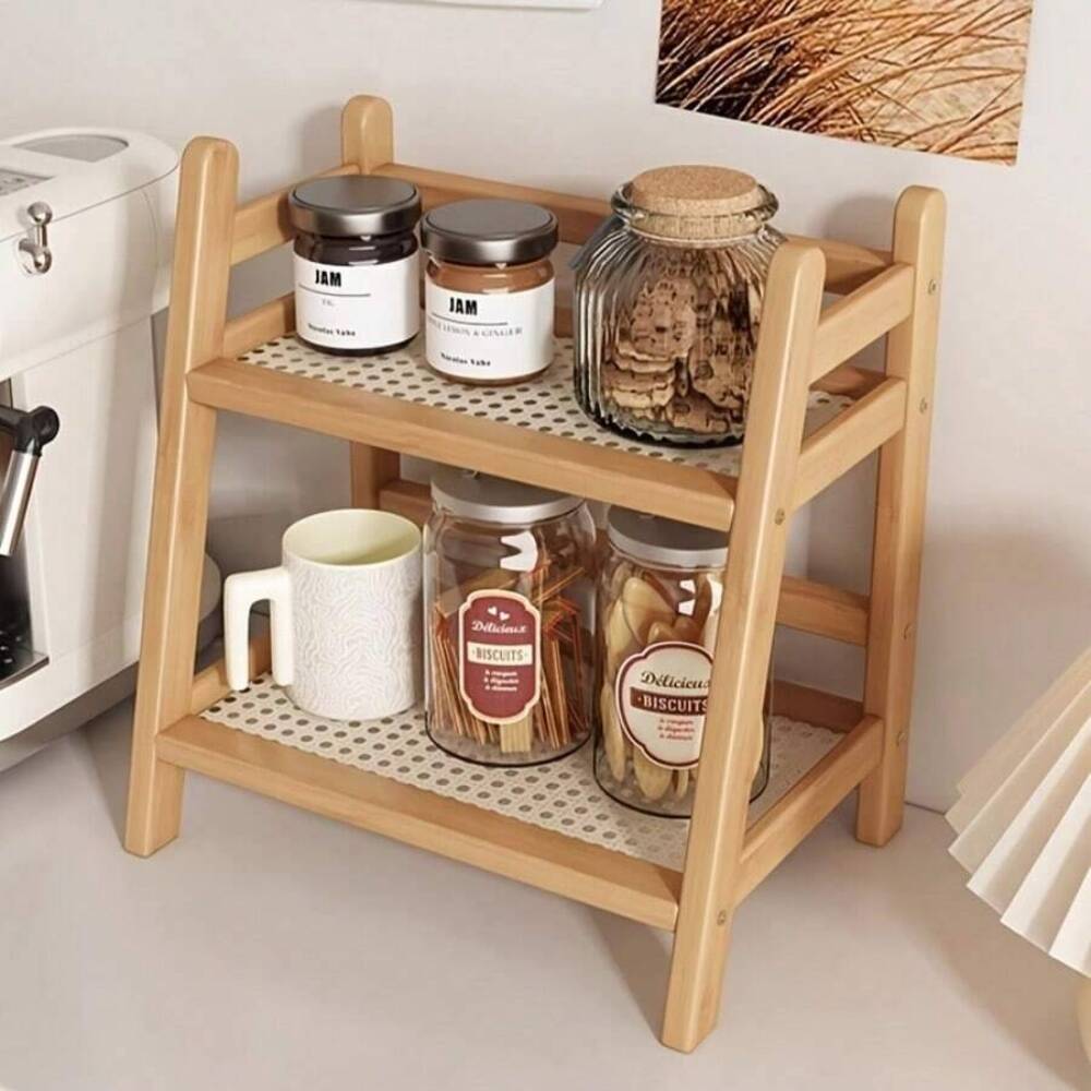 Desk Setup Wood - 2-stufiges Bambus-Ablagegestell für die Arbeitsplatte, Holz-Desktop-Organizer-Regal,
