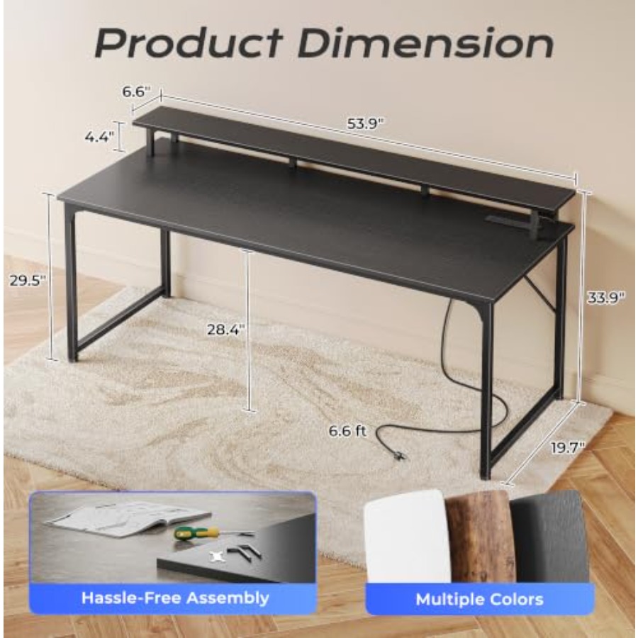 Gaming-Schreibtisch mit LED-Be – Desk Setup Black And Wood Bewertung und Preis