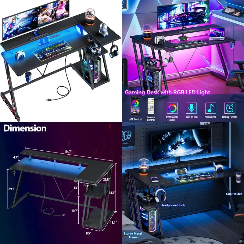 Schwarzer L-förmiger Gaming-Sc – Desk Setup Black And Wood Bewertung und Preis
