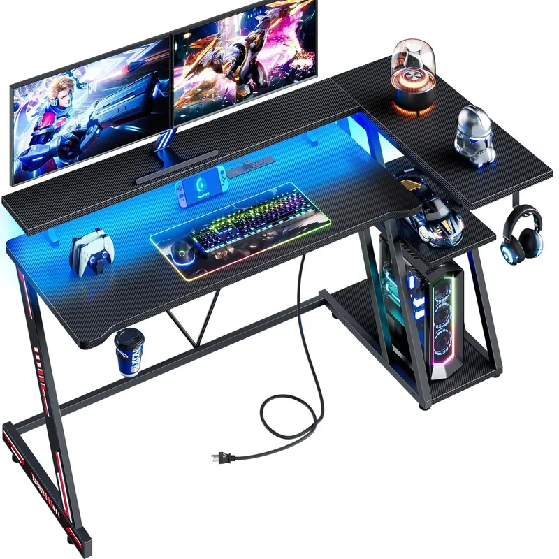 Schwarzer L-förmiger Gaming-Sc – Desk Setup Black And Wood Bewertung und Preis