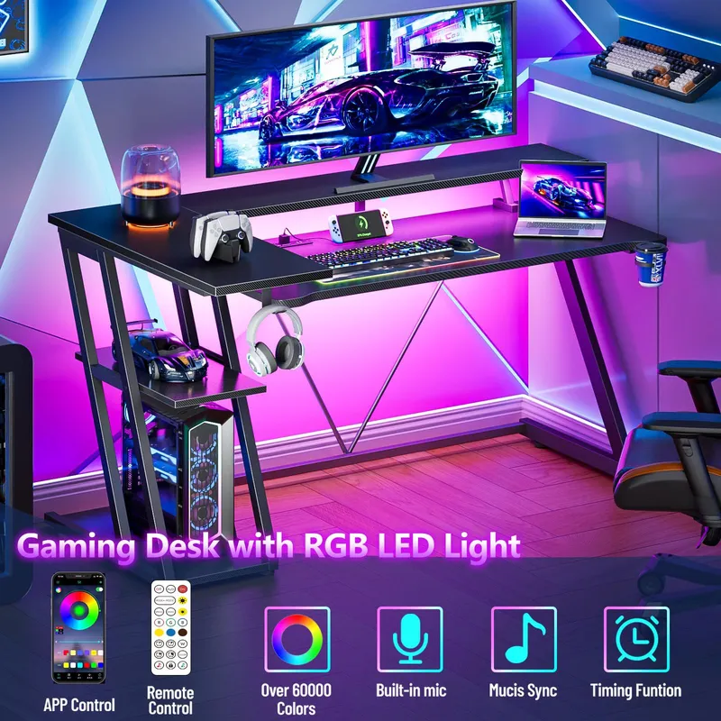 Schwarzer L-förmiger Gaming-Sc – Desk Setup Black And Wood Bewertung und Preis