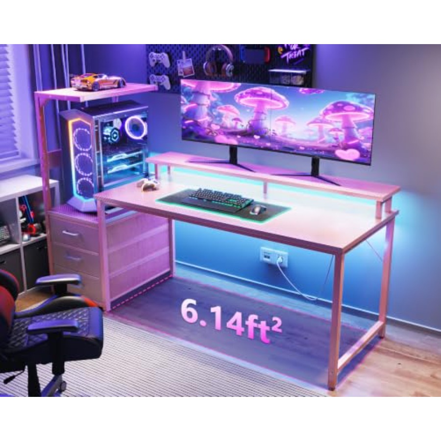 Gaming-Schreibtisch mit PC-Dis – Desk Setup Black And Wood Bewertung und Preis